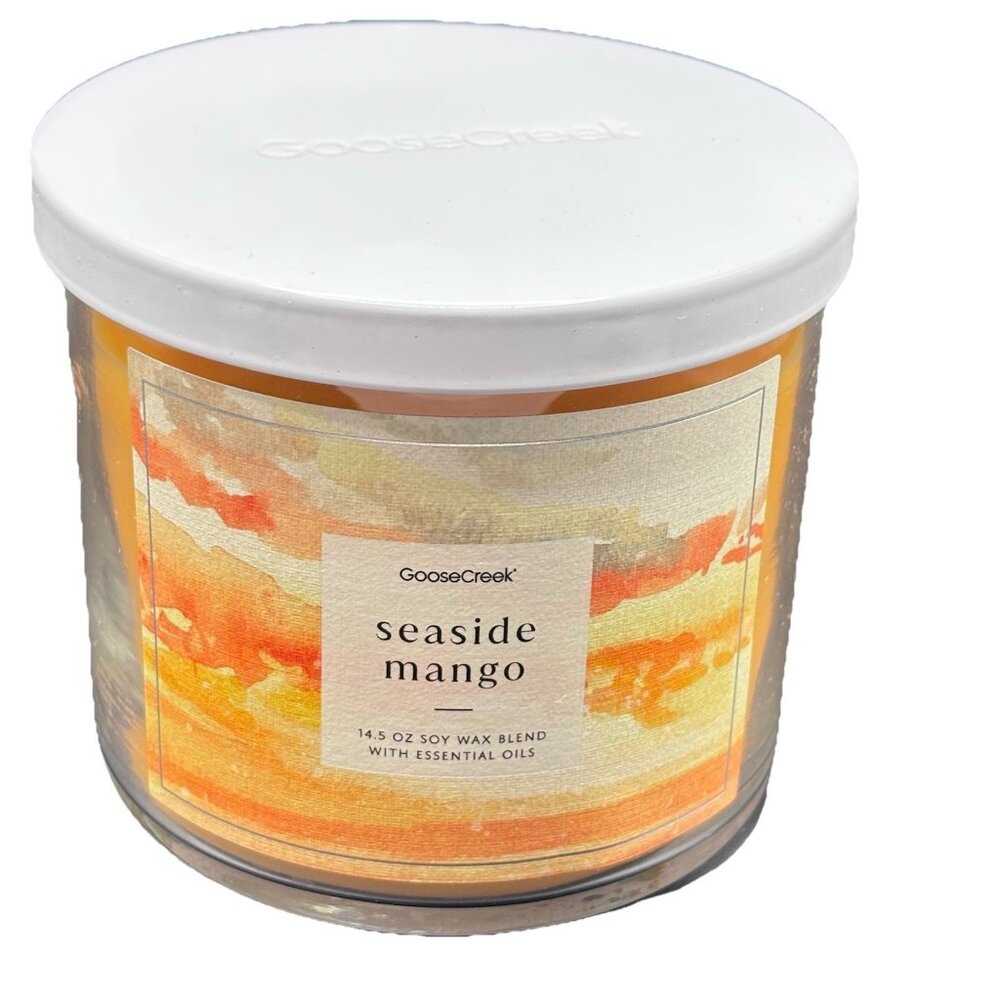 Goose Creek Seaside Mango 3 Wick 14.5 oz Jar Candle Lid Tropical Fruity Beach
